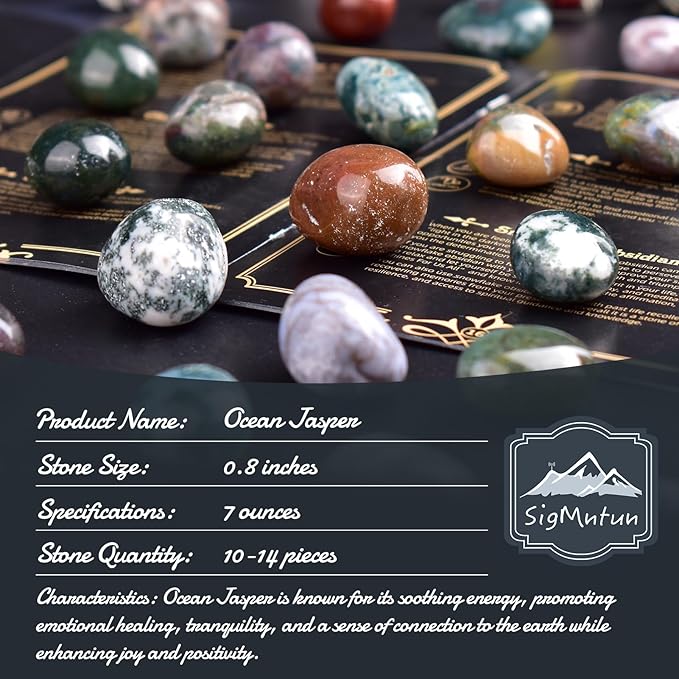 Polished Stone Set Ocean Jasper Crystals, 0.8" Handpicked Tumbled Gemstones Rocks, Pebbles for Reiki, Chakra, Healing, Home Decor