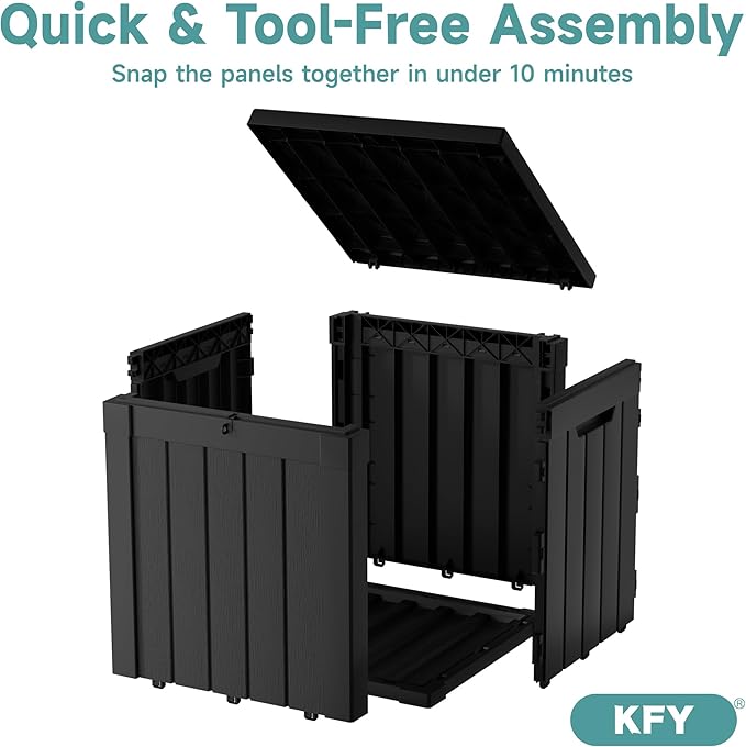 50 Gallon Waterproof Resin Deck Box, UV Resistant Outdoor Storage for Garden, Patio, Porch, Delivery, Striped Black