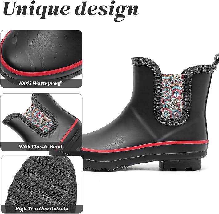 SWIFTFROG Rain Boots for Women - Waterproof Ankle Garden Shoes Anti-Slipping Floral Printed Rainboots for Ladies Stylish Light Ankle Rain Shoes, Women's Rain Footwear