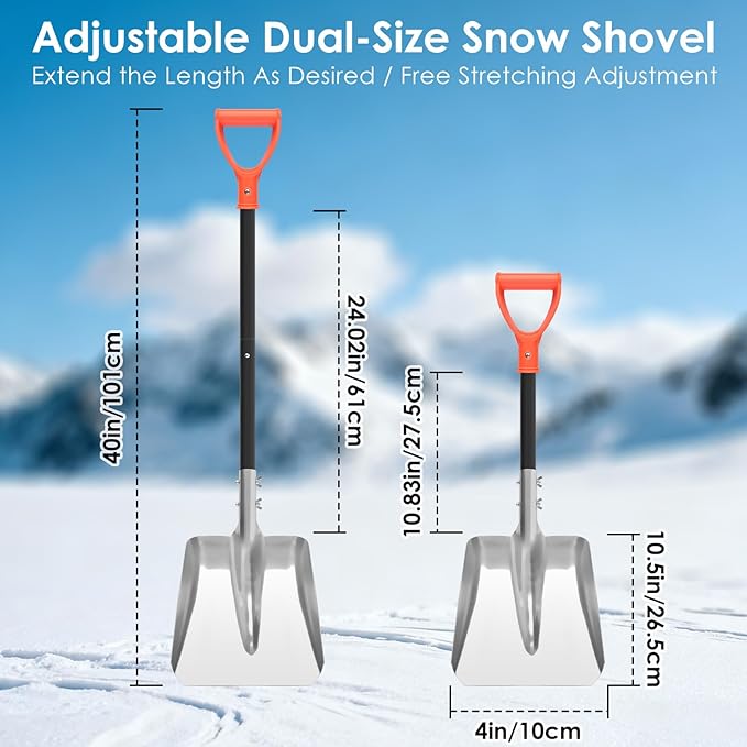 Aluminum Snow Shovel for Driveway – 40" Long Square Shovel with D Handle, Large Capacity Flat Shovel, Portable Snow Removal Tool for Home Garage Garden Camping Emergency, Orange