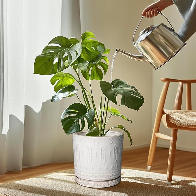 Plant Drip Tray - Ceramic Plant Saucer for Outdoors 9.3 Inch Plant Tray for Indoors No Holes Plant Pot Saucer Plant Dishes to Catch Water Round Plant Drainage Trays White