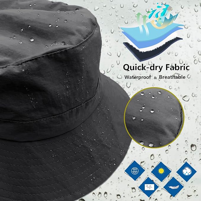woogwin Waterproof Bucket Rain Hat with Chin Strap Quick Dry Packable Boonie Sun Hat Safari Hat UV Protection