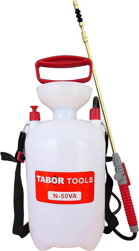 TABOR TOOLS 1.3 Gallon Lawn and Garden Pump Pressure with Pressure Relief Valve, Adjustable Shoulder Strap and Telescopic Adjustable Wand and VITON Seals. N50VA.