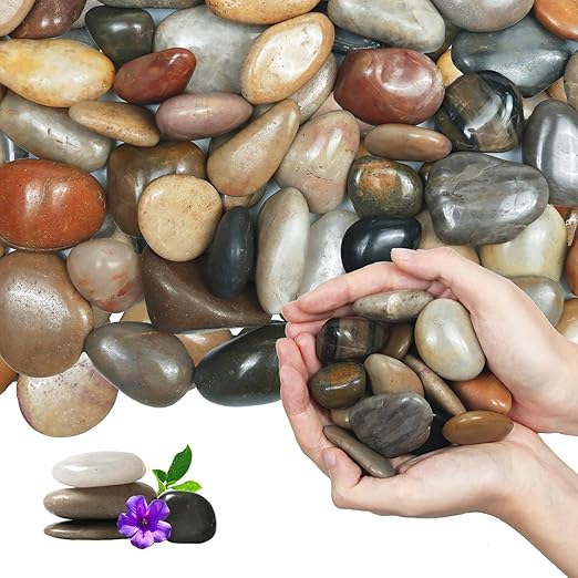 10Ib Mixed Rain Forest River Rocks for Landscaping-Polished Pebbles for Plants-Garden Decorative Stones-1-2 Large Plant Rocks,Ideal for Aquarium, Home Decor