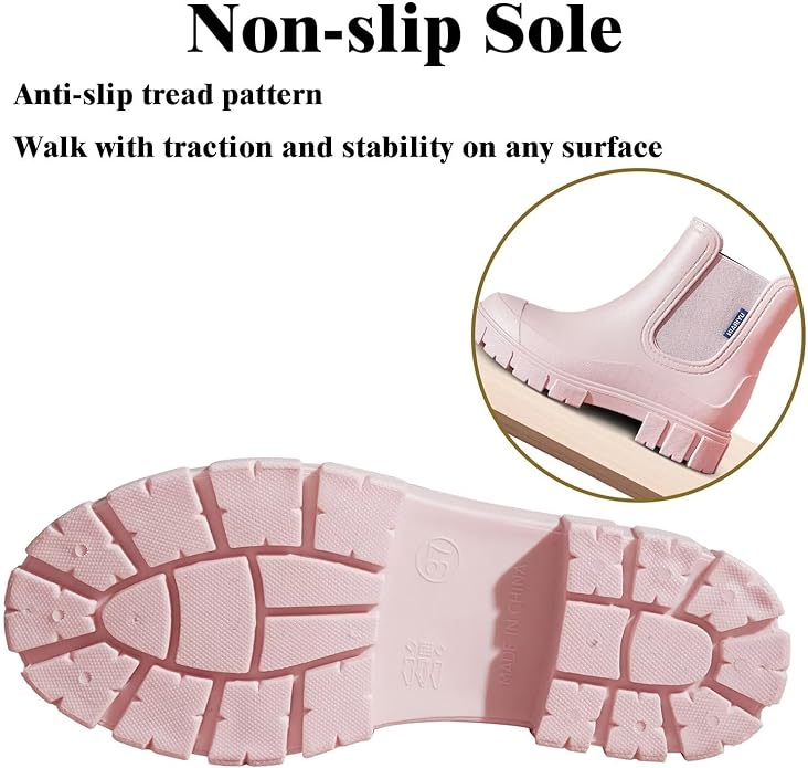 Short Rain Boots Women Waterproof Ankle Rainboots Fashion Chelsea Boots Non-Slip Garden Shoes for Outdoor Work Booties