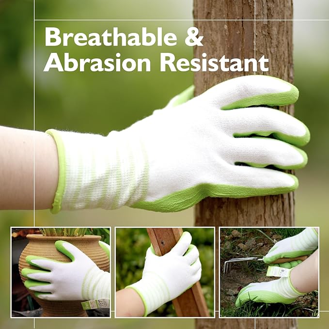Gardening Gloves, Bamboo Fiber, Touch, Breathable, Rubber Coated, Green & Purple, S to XL