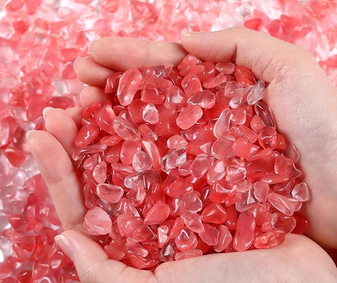QINJIEJIE 0.9Lbs Cherry Quartz Crystal Chips Rocks for Plant Bulk Decorative Aquarium Gravel Stones Terrarium Sand Small Turtle Rocks Fish Tank Pebbles Decor Vase Filler for Planter