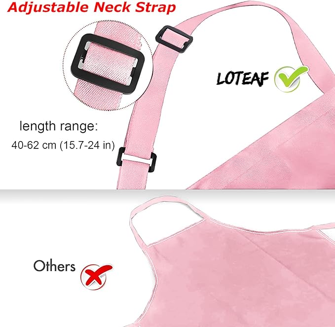 4 Packs Chef Apron with 2 Pockets, Waterproof Adjustable Apron for Men Women Perfect for Kitchen Cooking Baking Gardening Restaurant BBQ Coffee House, Professional Apron (Pink)