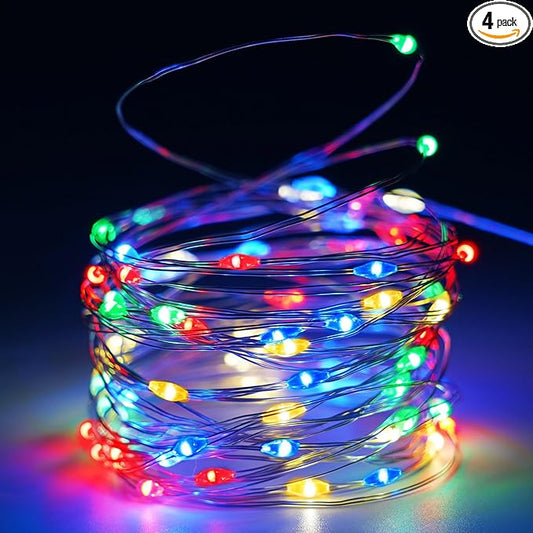 4 Pack 60 LED Christmas Fairy Lights Battery Operated with Timer, 20FT Waterproof Twinkle Lights Indoor Outdoor, String Lights for Bedroom, Wedding, DIY, Centerpiece, Christmas Decorations(Multicolor)