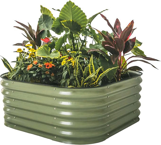 Vego garden Raised Garden Bed Kit, 17" Tall 4 in 1 Modular Metal Raised Garden Beds Kit, Metal Planter Box for Vegetables, Flowers, Herbs, Olive Green