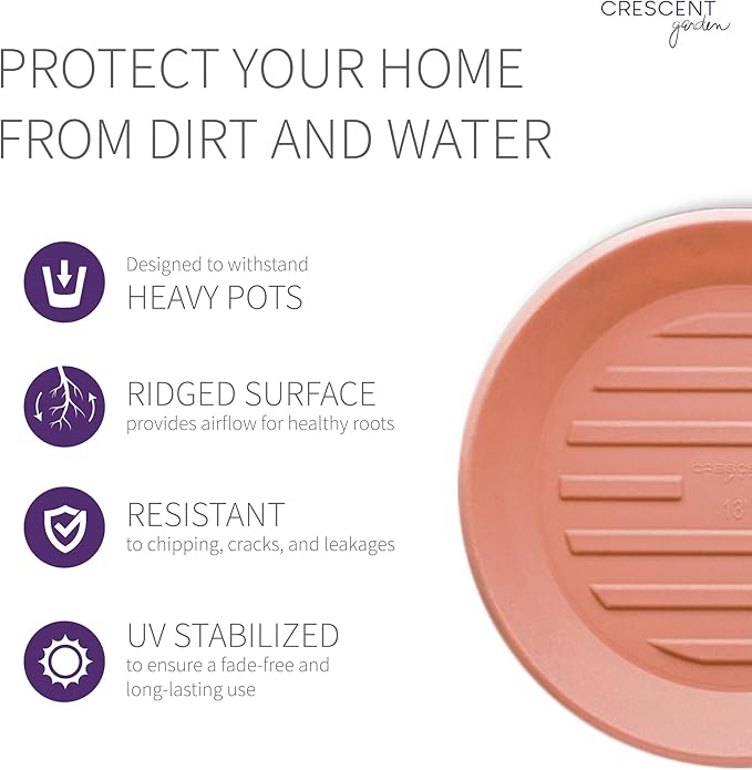 Crescent Garden Universal Round Planter Saucer, Drainage Dish for Pots, Large Plant Saucer, Outdoor Plant Trays - Terracotta-Color (19.75" Inner, 22" Outer Diameter)