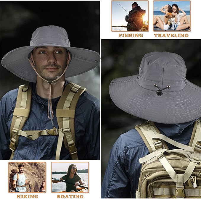 Wide Brim Fishing Sun Hat for Men Women, UPF 50+ Waterproof Bucket Boonie Hat Hiking Camping Safari Garden Beach