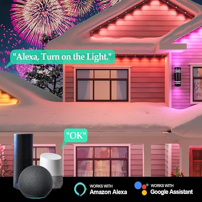 50FT Permanent Outdoor Smart RGB Color-Changing LED Eaves Lights, App Control, Perfect for Game Day, Christmas, and Daily Lighting