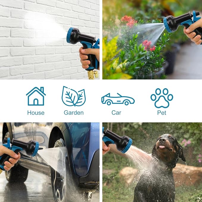 50 ft Flexible Garden Hose, Ultra Lightweight Kink Free Water Hose 50ft with 10 Pattern Spray Nozzle, Leak-Proof Solid Brass Fittings, High-Density Outer Fabric & Enhanced Durable Inner Core