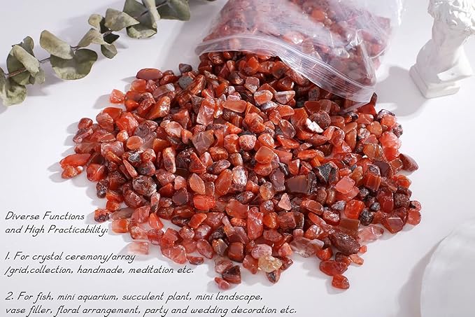 Red Carnelian Crystal Polished Rocks 0.3-0.4" Tumbled Reddish Brown Agate Stones Chips Quartz Stone Crushed Healing Crystals Natural Gem Home Decoration Aquarium Plants Vase Filler Ornament 0.6lbs