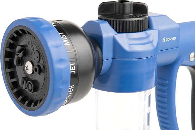 Adjustable Nozzle with Soap Dispenser, 8-Pattern Spray Hose Nozzle for Cleaning Cars, House, and Pets - Lightweight Plastic Design