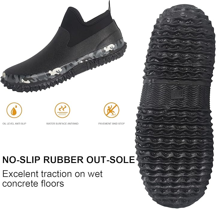 Unisex Waterproof Garden Shoes Ankle Rain Boots Mud Muck Rubber Slip-On Footwear with Comfort Insole for Women Men