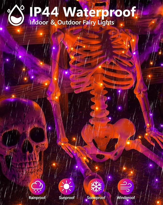 4 Pack 60LED Orange & Purple Fairy Lights Battery Operated with Timer, 20FT Waterproof Christmas Lights Outdoor Indoor, Black Wire String Lights for Bedroom, Party, Centerpiece, Christmas Decorations