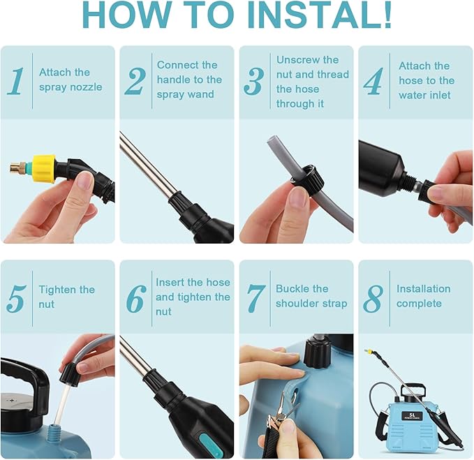 Battery Powered Sprayer 1.35 Gallon, Upgraded Electric Garden Sprayer with 3 Nozzles & 4 Spray Modes, Rechargeable Handle, Retractable Wand and Adjustable Shoulder Strap for Weed Killer, Yard, Blue