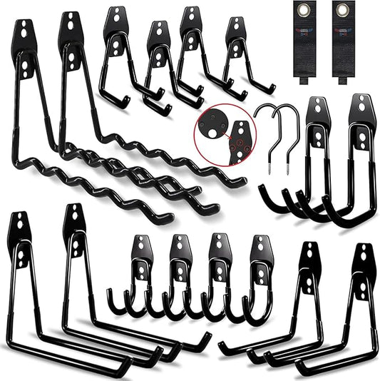 3-H Garage Wall Hooks 20 Pack, Garage Hooks Heavy Duty with Extra Welding Spots, Garage Organizer for Garden, Lawn, Chairs, Ladders, Weed Eater, Shovel(Gray)