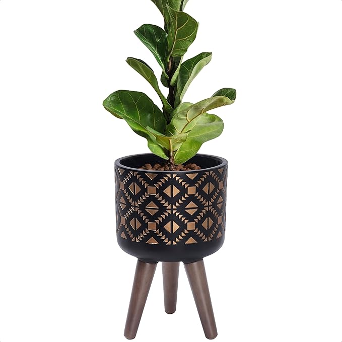 D'vine Dev 8 Inch Planter Pot with Stand, Mid-Century Tall Plant Pot with Legs for Indoor Plants, Small, Bronze/Black, 88-G-A-6