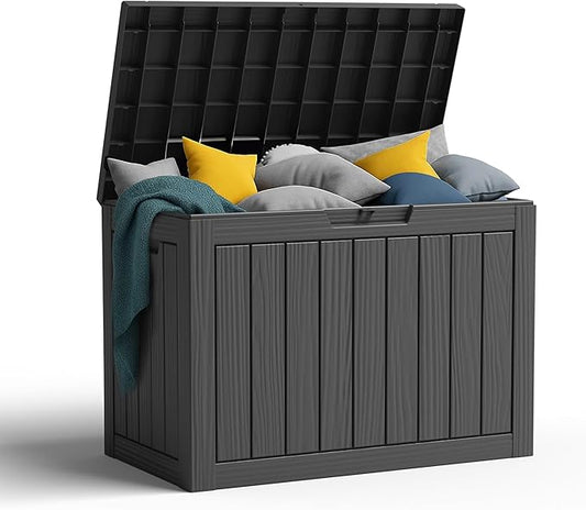 45 Gallon Resin Deck Box, Lockable Patio Outdoor Storage Box for Furniture, Garden Tools and Tools Storage, Waterproof Outside Storage Boxes - Black