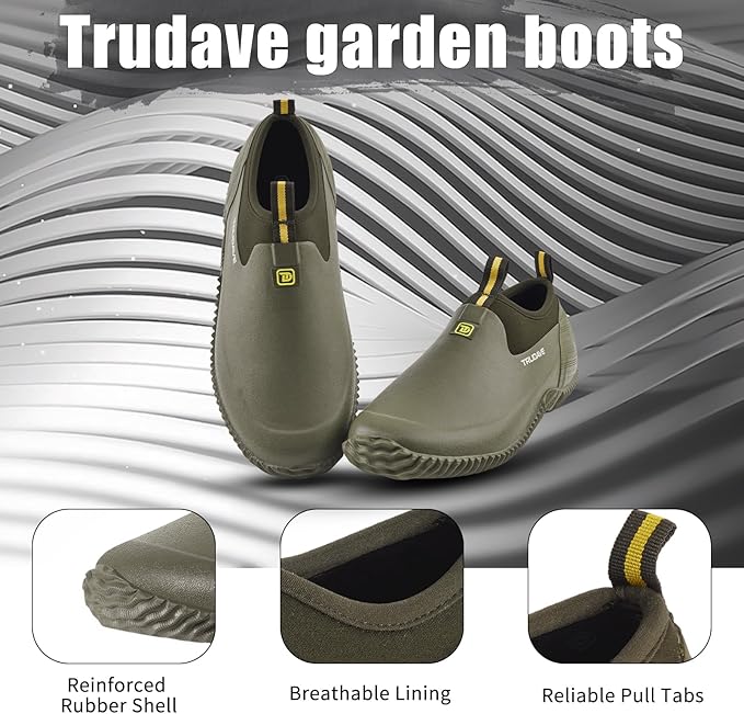 Trudave Garden Shoes for Men & Women, Waterproof Rubber Shoes with 4.5mm Neoprene, Womens Rain Boots for Gardening,Size 6-13