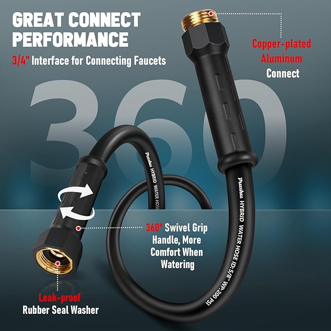 Garden Hose 75ft x 5/8", NON-EXPANDABLE Heavy Duty Premium Flexible Water Hose, No Kink, Leakproof, Lightweight Hybrid Hose with Male to Female Fittings for Household、Backyard