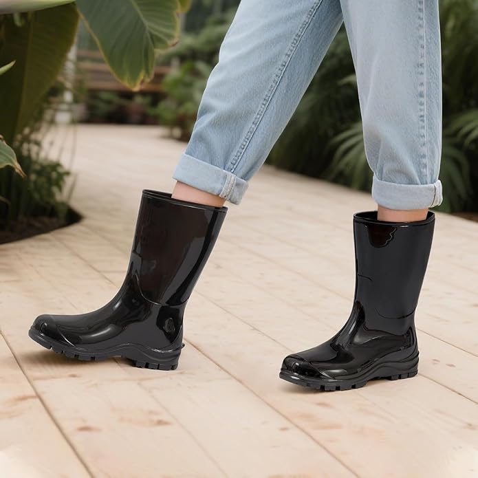 Asgard Women's Mid Calf Rain Boots Printed Waterproof Rubber Boots Short Garden Shose