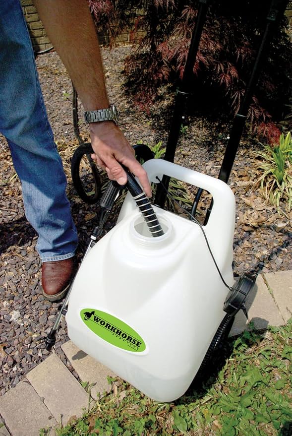 Workhorse Sprayers LG05SSG2 Rechargeable Spot Sprayer - White Portable Sprayer with Wheels, Vertical & Horizontal Stream Range, 5 Gallon Tank
