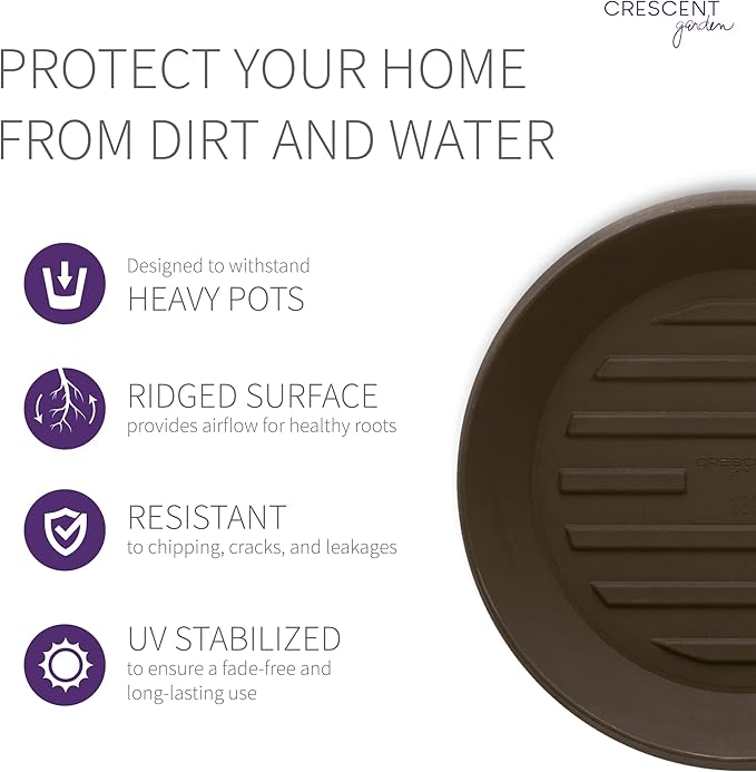 Crescent Garden Universal Round Planter Saucer, Drainage Dish for Pots, Large Plant Dishes Saucer, Outdoor Plant Trays - Bark (23" Inner, 25.5" Outer Diameter)