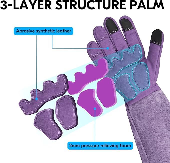 Vgo... Ladies' Synthetic Leather Extended Pig Split Leather Cuff Rose Pruning Thorn Proof Garden Gloves (Size M, Purple,SL6592W)