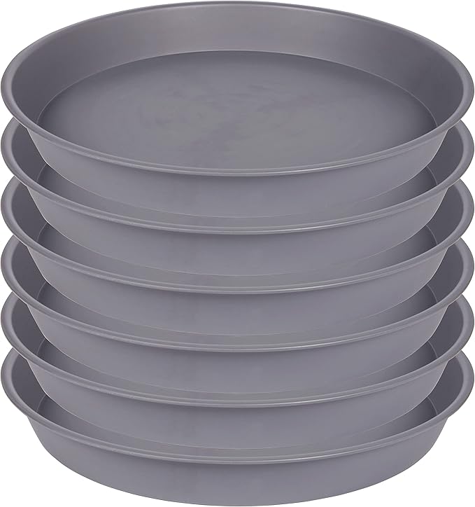 6 Pack Planter Saucer Tray Gray, 4 6 8 10 12 13 15 17 19 inch Pot Saucers, Heavy Duty Plastic Plant Saucers for Indoors, Plant Drip Tray, Plant Trays for pots Planter (6 inch, Cement)
