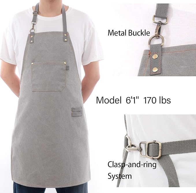 No-Tie Canvas Apron Heavy-Duty 16OZ Work Apron with Front Pocket Extra Long Straps Adjustable M–XXL
