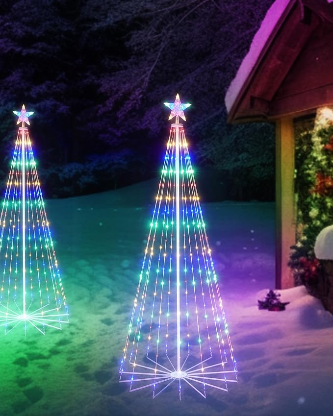 Christmas Cone Tree Light, 7ft 295 LED Light Show Christmas Tree with 8 Modes Timer Remote, Dimmable Artificial Christmas Tree for Porch Yard Patio Indoor Outdoor Xmas Holiday Decor, Multicolor