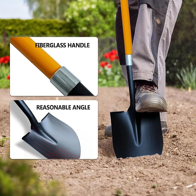 Shovel for Digging, Heavy Duty 57 inch Straight Handled Round Shovel with Non-Slip Tail Cover, Lawn and Yard Tools, Fiberglass Handle(Orange)