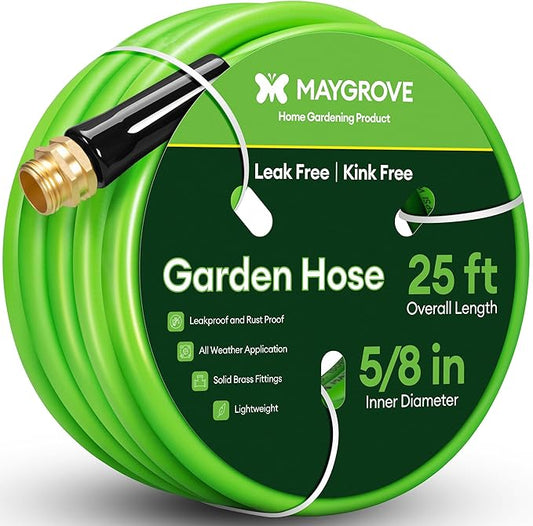 25 ft Garden Hose, 5/8 in ID, Heavy-Duty, Leakproof, Kink-Resistant Water Hose with Swivel Brass Fittings, 600 PSI Burst Rating, Ideal for Car Wash & Lawn Watering