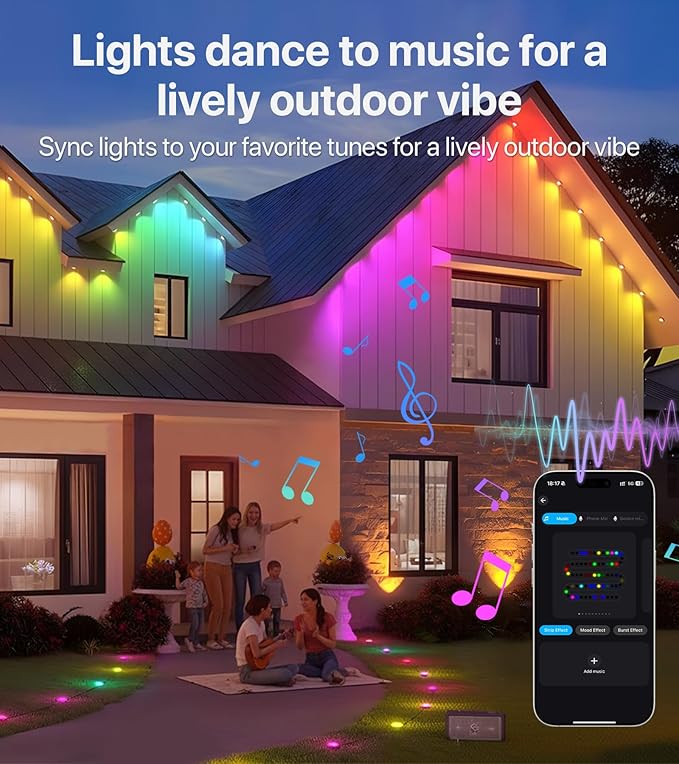 Permanent Outdoor Lights-200FT RGB+IC LED House Eave Light with Smart APP & Remote Control,120 LED Lights,72 Scene Modes, IP65 Waterproof String Lights for Christmas,Yard Decorations