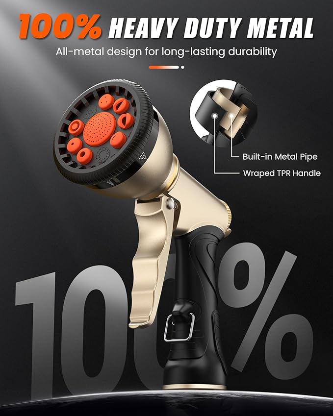 RAINPOINT Garden Hose Nozzle, Hose Sprayer Nozzle, Heavy Duty Metal Hand Sprayer, Watering Plants and Lawn,Orange