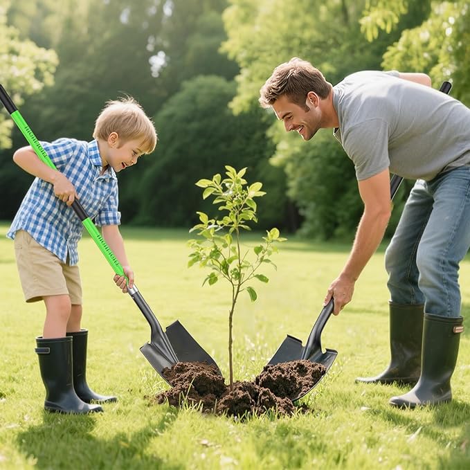 HIGHLIGHT Spade, Heavy Duty Gardening Shovel, Garden Shovel 56 inch for Digging, Round Shovel with D-Handle, for Garden,Beach, Snow, Fiberglass Handel, Green