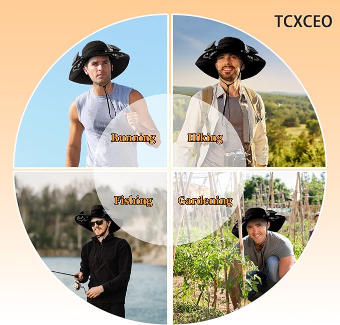 Solar Powered Fan Hat with 2 Removable Fans Wide Brim Sun Hat for Outdoor Fishing, Hiking Gardening, USB Solar Charging