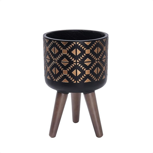 D'vine Dev 8 Inch Planter Pot with Stand, Mid-Century Tall Plant Pot with Legs for Indoor Plants, Small, Bronze/Black, 88-G-A-6