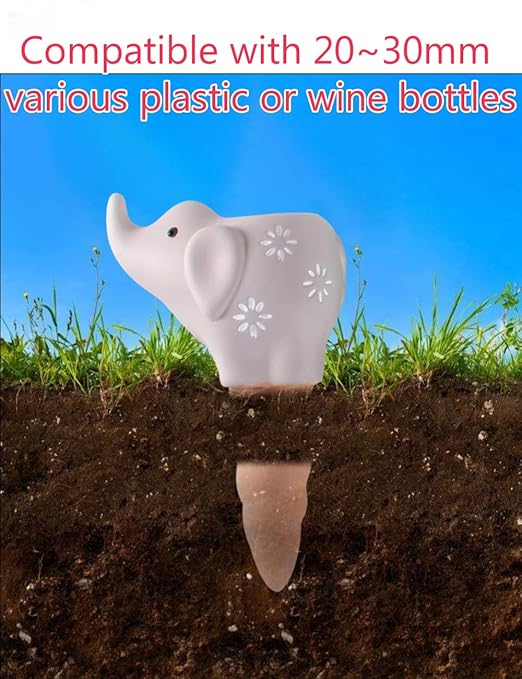 4 Pack Elephant Shape Terracotta Watering Spikes, Plant Watering Globes(Up to 7 Days of Watering), Automatic Plant Waterer for Indoor Outdoor Plants