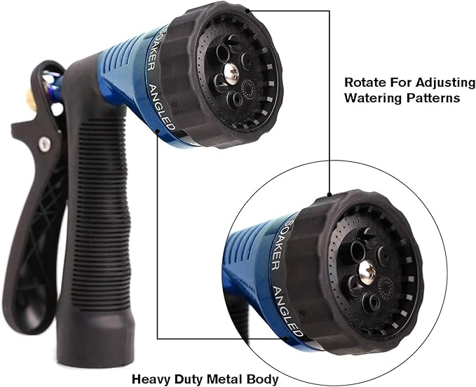 GREEN MOUNT Water Hose Nozzle Spray Nozzle, Metal Garden Hose Nozzle with Adjustable Spray Patterns