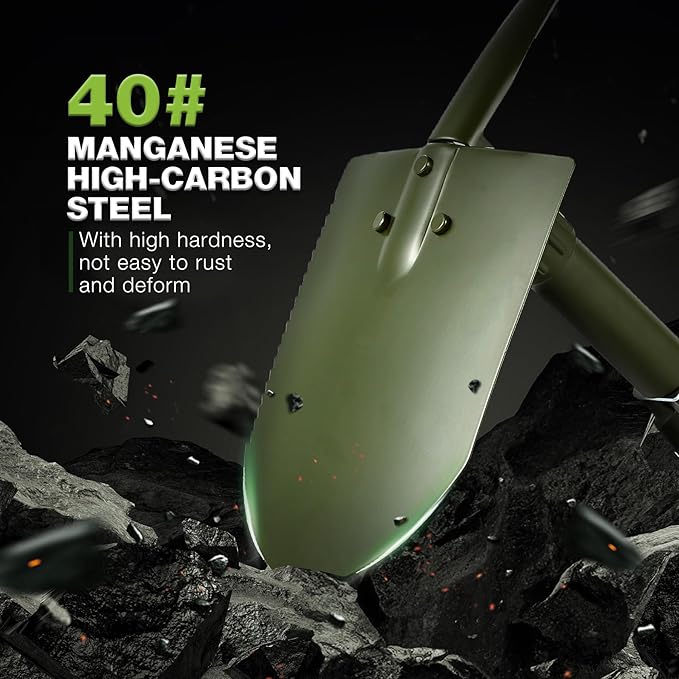 REDCAMP 23" Military Folding Camping Shovel w/Cover,Portable Shovel with High Manganese Steel, Tactical Entrenching Tool Tri-fold Handle Shovel for Camping Hiking Sand Mud Snow Beach, Green 2.5Lbs