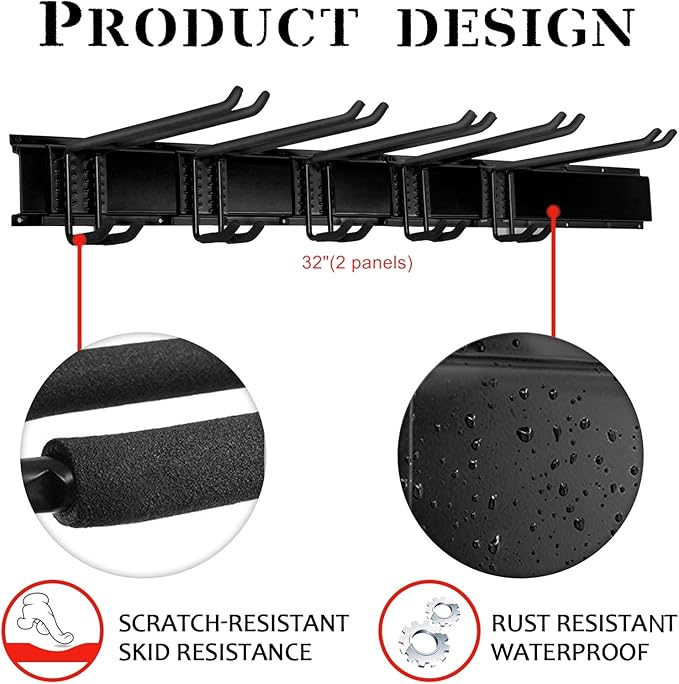 WALMANN Wall Mount Tool Organizer, Mop and Broom Holder, Garage Tools Storage Rack, Heavy Duty Garden Tool Storage Rack, Holds Up to 300 lbs