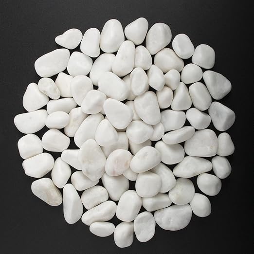 20 lbs White Polished Garden Stones, 0.5-1 Inch Decorative Rocks for Landscaping, Pathways, Yard Borders, Pots, Aquarium Decoration, and DIY Craft Projects (Pure White, Weight: 20 LB)