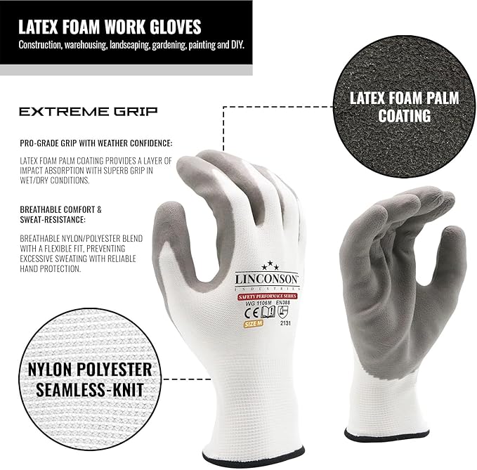 linconson 12 Pack Safety Performance Series Construction Mechanics Work Gloves