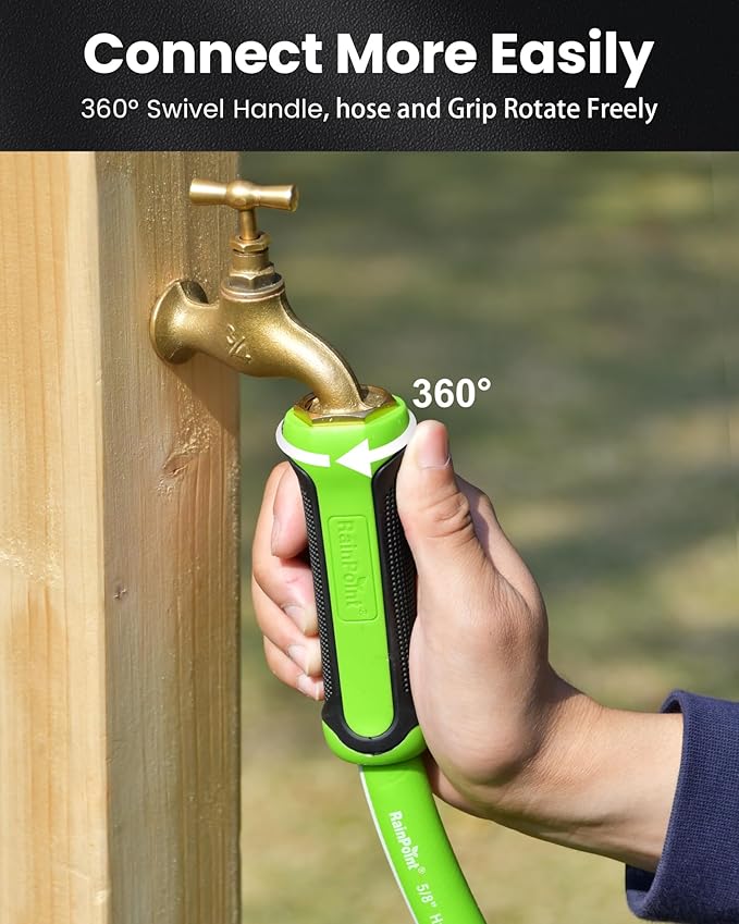 RAINPOINT Garden Hose 75ft - Flexible Heavy Duty Water Hose with Swivel Handle - Lightweight, Hybrid Rubber, 5/8", Male to Female