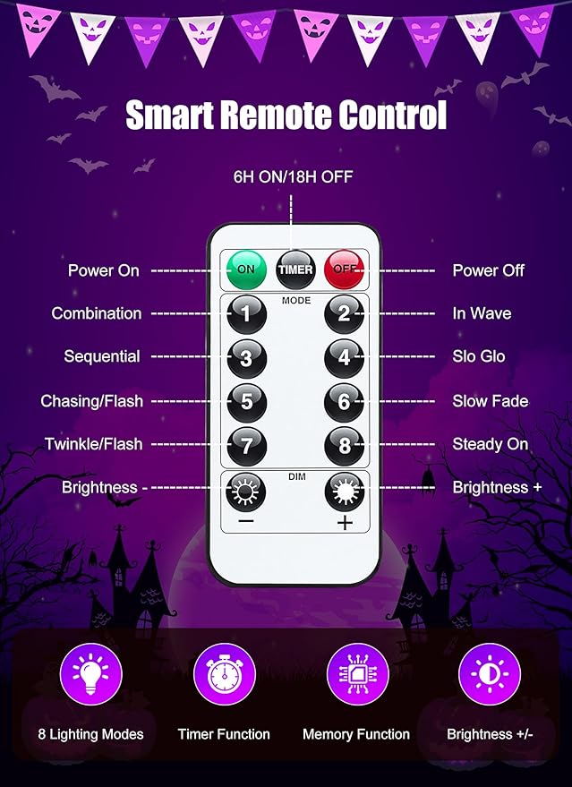 Halloween-Lights-Indoor, 100 LED 39 FT Purple Mini String Light Twinkle Lights USB with Remote & Adapter, Waterproof Tree Lights for Haunted House Window Holiday Party Xmas Christmas Decorations